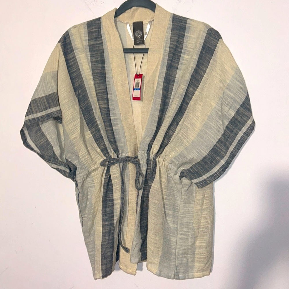 NWT Vince camuto cream grey striped kimono one size